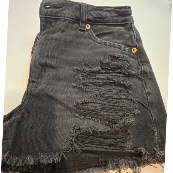 American Eagle Black Ripped Denim High Waisted Cutoff Shorts Size 2 - Picture 10 of 12